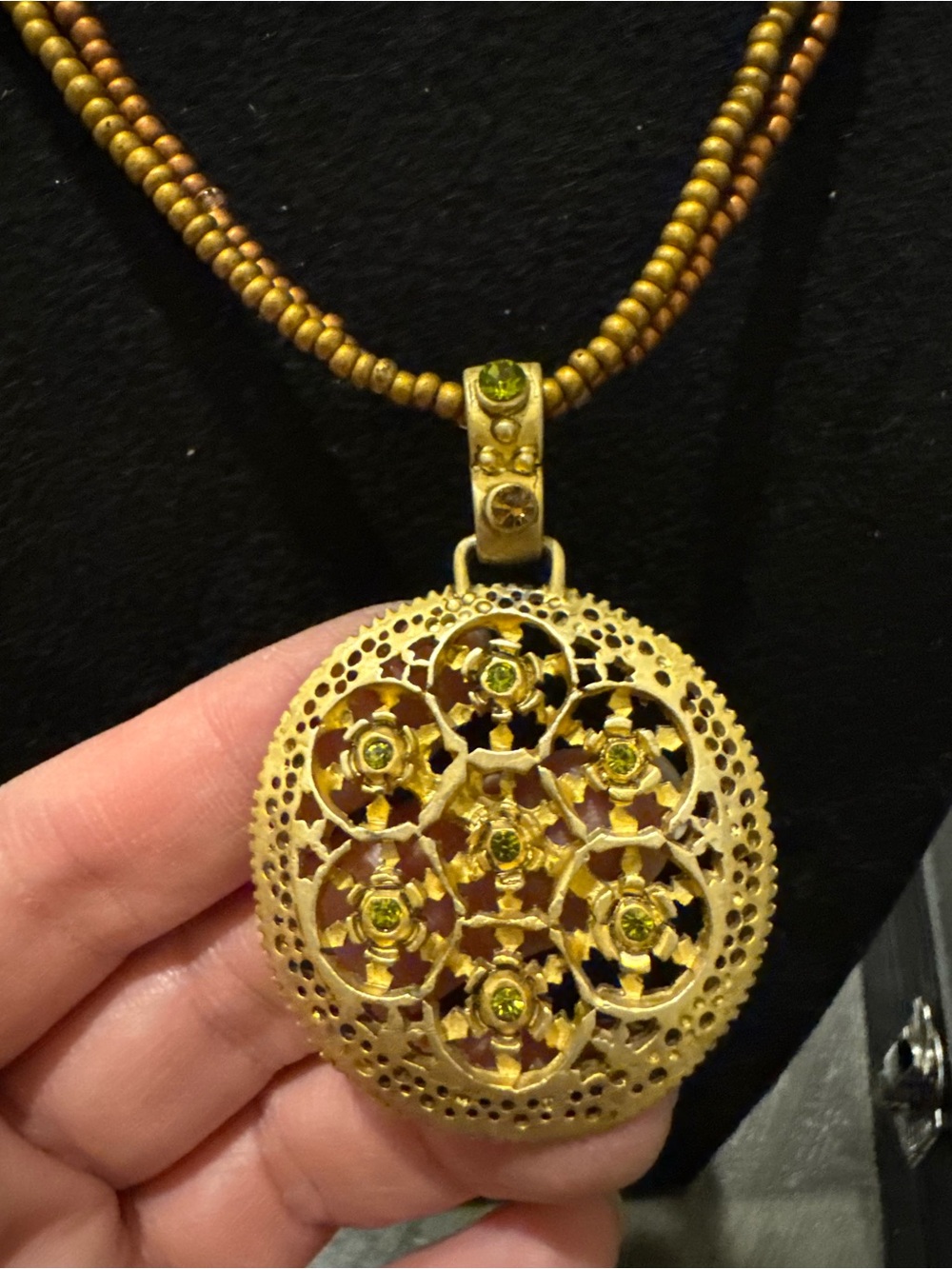 Premier Designs Gold Tone Multi Strand Beaded Floral Pendant Necklace
